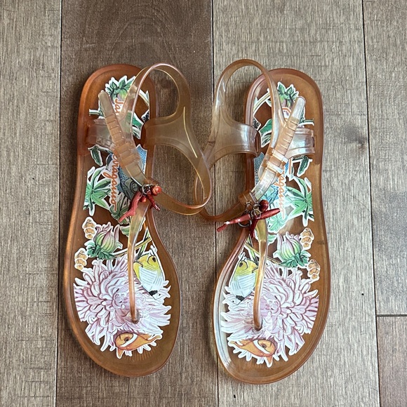 Salvatore Ferragamo Floral Brown Sandals - Picture 1 of 4